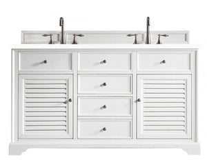 Savannah 60" Double Vanity Cabinet, Bright White, w/ 3 CM White Zeus Quartz Top James Martin Vanities