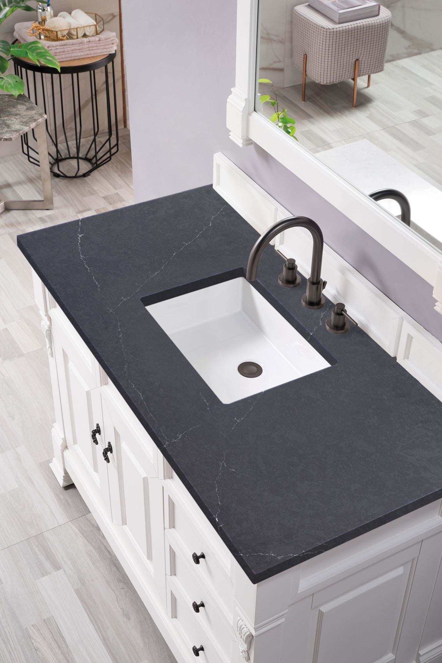 Brookfield 48" Single Vanity, Bright White w/ 3 CM Charcoal Soapstone Quartz Top James Martin Vanities