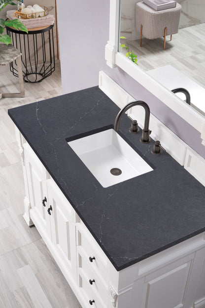 Brookfield 48" Single Vanity, Bright White w/ 3 CM Charcoal Soapstone Quartz Top James Martin Vanities