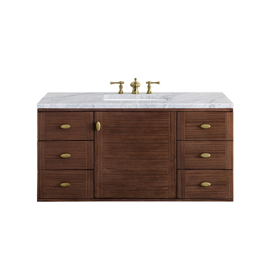 Amberly 48" Single Vanity, Mid-Century Walnut w/ 3CM Carrara Marble Top James Martin Vanities