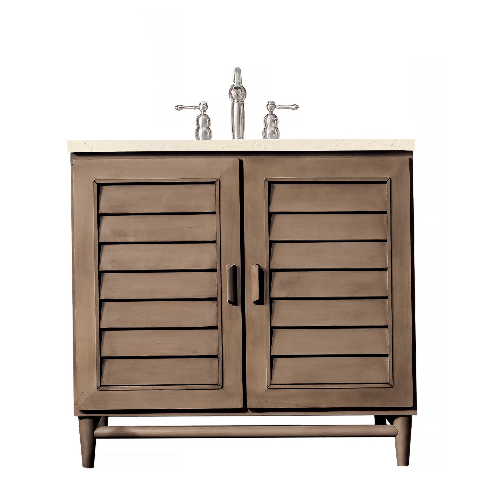 Portland 36" Single Vanity Whitewashed Walnut, w/ 3 CM Eternal Marfil Quartz Top James Martin Vanities