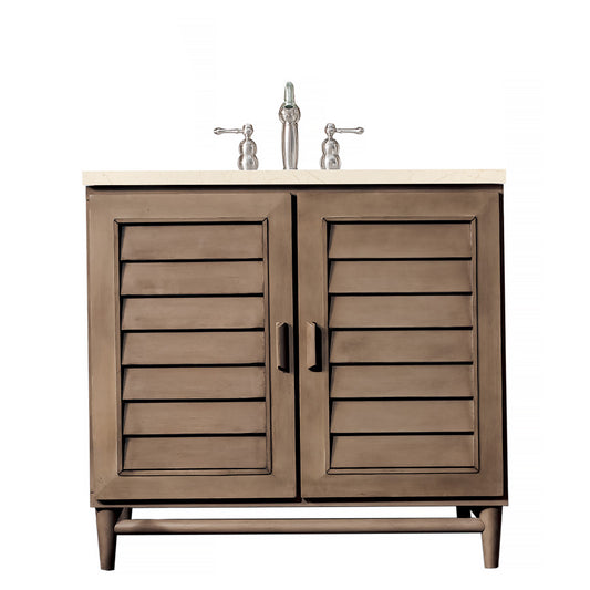 Portland 36" Single Vanity Whitewashed Walnut, w/ 3 CM Eternal Marfil Quartz Top James Martin Vanities