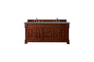 Brookfield 72" Double Vanity, Warm Cherry w/ 3 CM Cala Blue Quartz Top James Martin Vanities