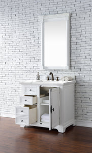 Providence 36" Single Vanity Cabinet, Bright White, w/ 3 CM Classic White Quartz Top James Martin