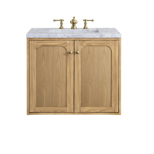 Laurent 30" Single Vanity, Light Natural Oak w/ 3CM Carrara Marble Top James Martin Vanities