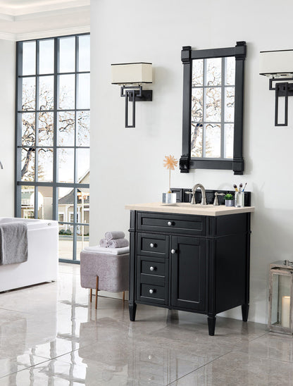 Brittany 30" Single Vanity, Black Onyx, w/ 3 CM Eternal Marfil Quartz Top James Martin Vanities