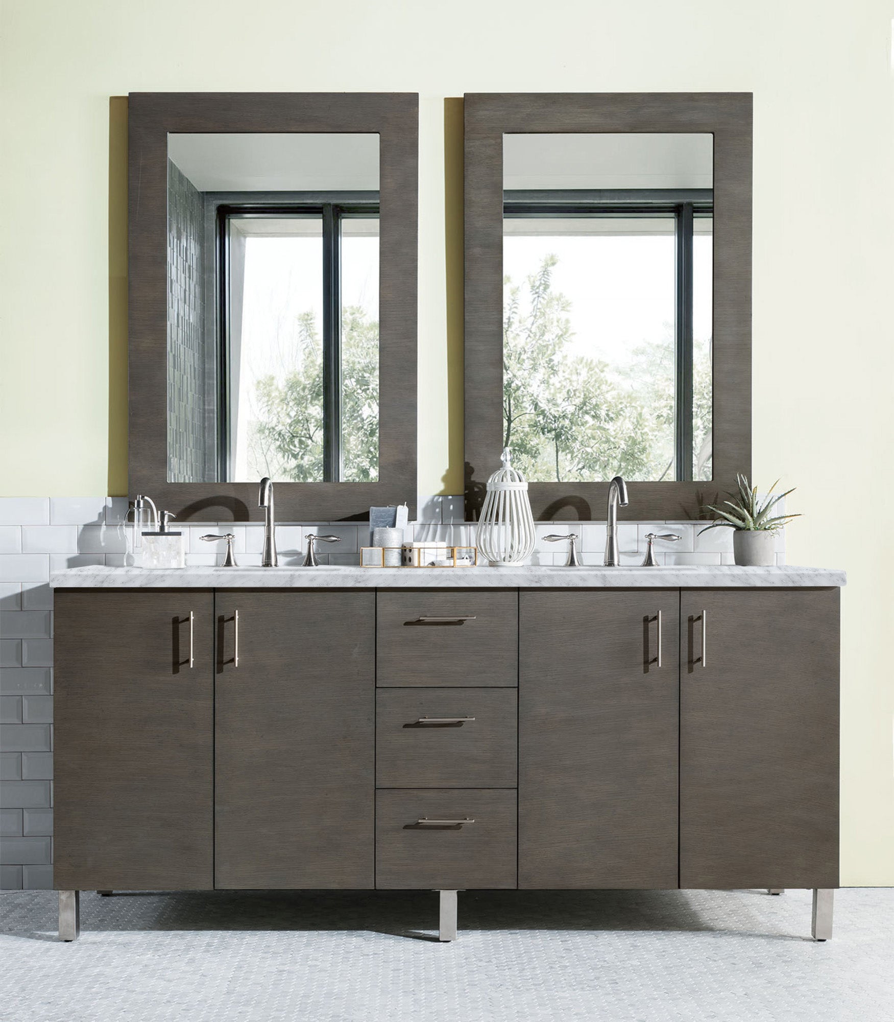 Metropolitan 72" Silver Oak Double Vanity w/ 3 CM Carrara Marble Top James Martin Vanities
