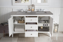 Load image into Gallery viewer, Palisades 60&quot; Double Vanity, Bright White, w/ 3 CM Grey Expo Quartz Top James Martin Vanities