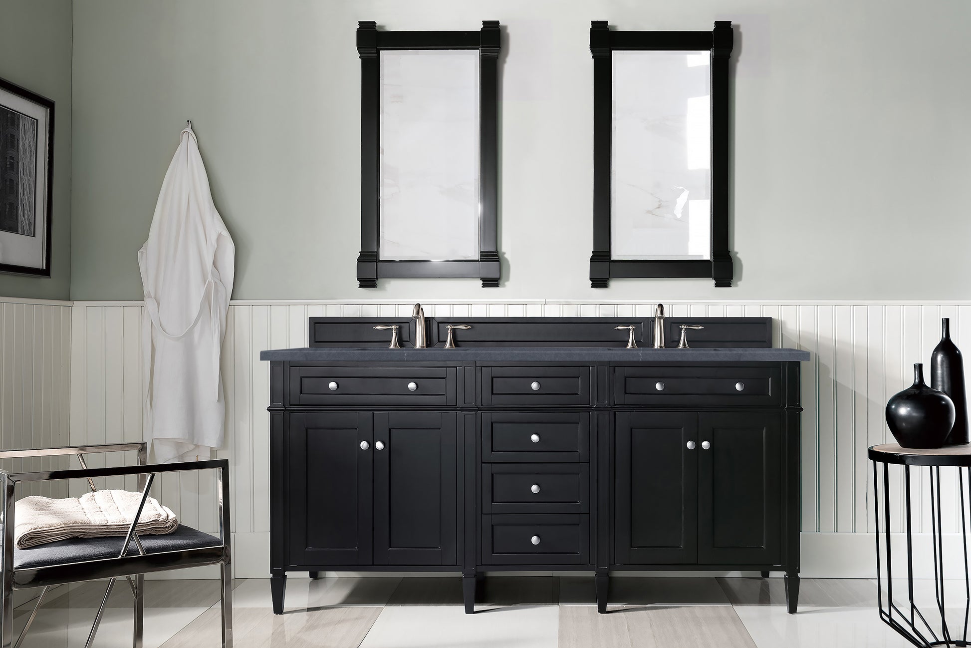 Brittany 72" Black Onyx Double Vanity w/ 3 CM Charcoal Soapstone Quartz Top James Martin Vanities