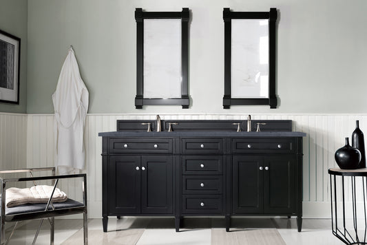 Brittany 72" Black Onyx Double Vanity w/ 3 CM Charcoal Soapstone Quartz Top James Martin Vanities