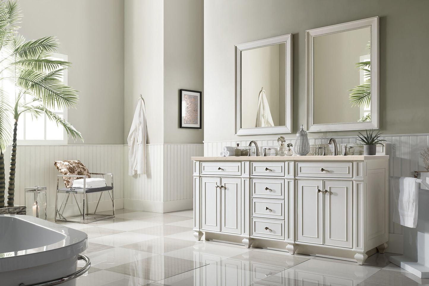 Bristol 72" Double Vanity, Bright White, w/ 3 CM Eternal Marfil Quartz Top James Martin Vanities