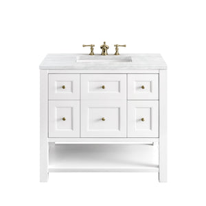 Breckenridge 36" Single Vanity, Bright White w/ 3CM Arctic Fall Top James Martin Vanities