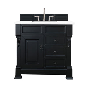 Brookfield 36" Single Vanity, Antique Black w/ 3 CM White Zeus Quartz Top James Martin Vanities