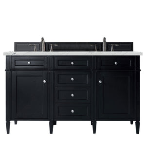 Brittany 60" Black Onyx Double Vanity w/ 3 CM Ethereal Noctis Quartz Top James Martin Vanities