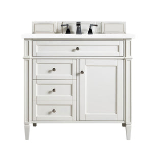 Brittany 36" Bright White Single Vanity w/ 3 CM White Zeus Quartz Top James Martin Vanities