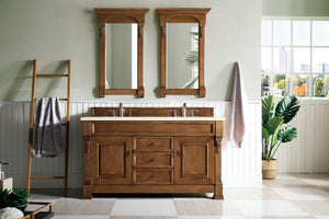 Brookfield 60" Double Vanity, Country Oak w/ 3 CM Eternal Marfil Quartz Top James Martin Vanities