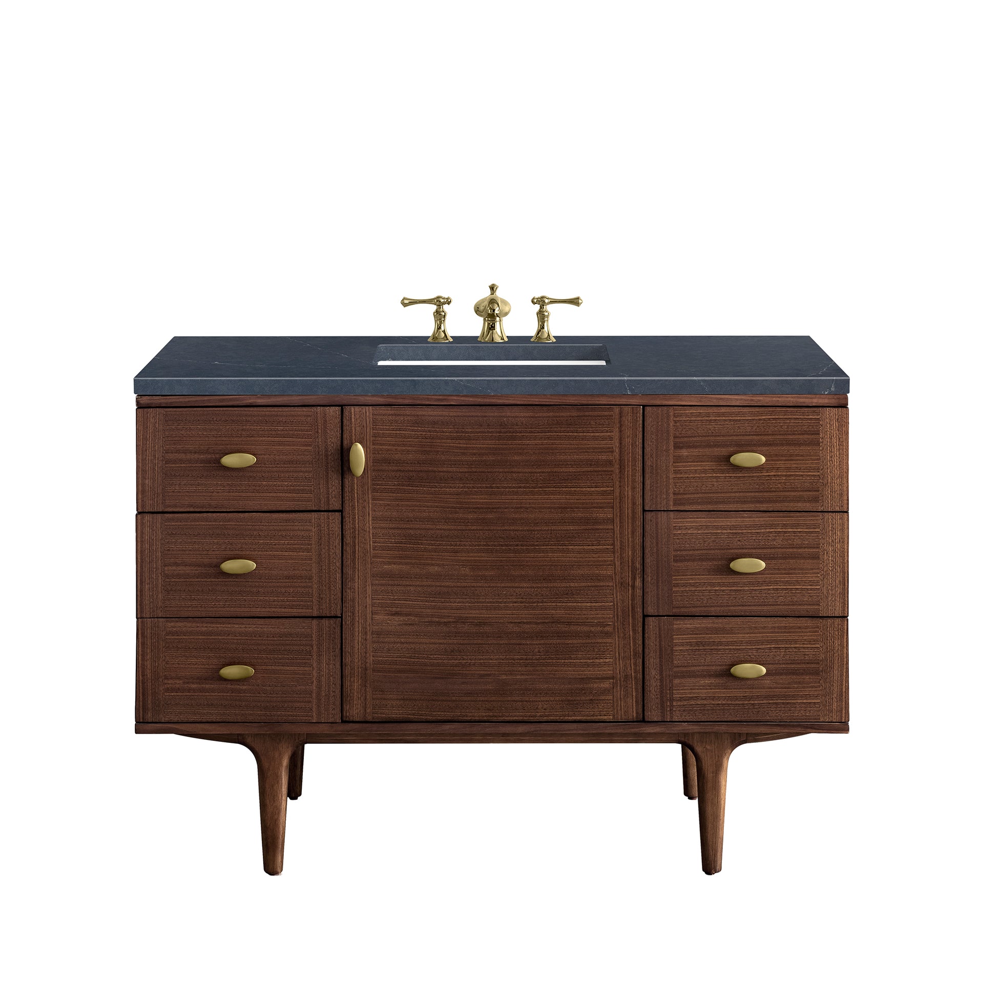 Amberly 48" Single Vanity, Mid-Century Walnut w/ 3CM Charcoal Soapstone Top James Martin Vanities