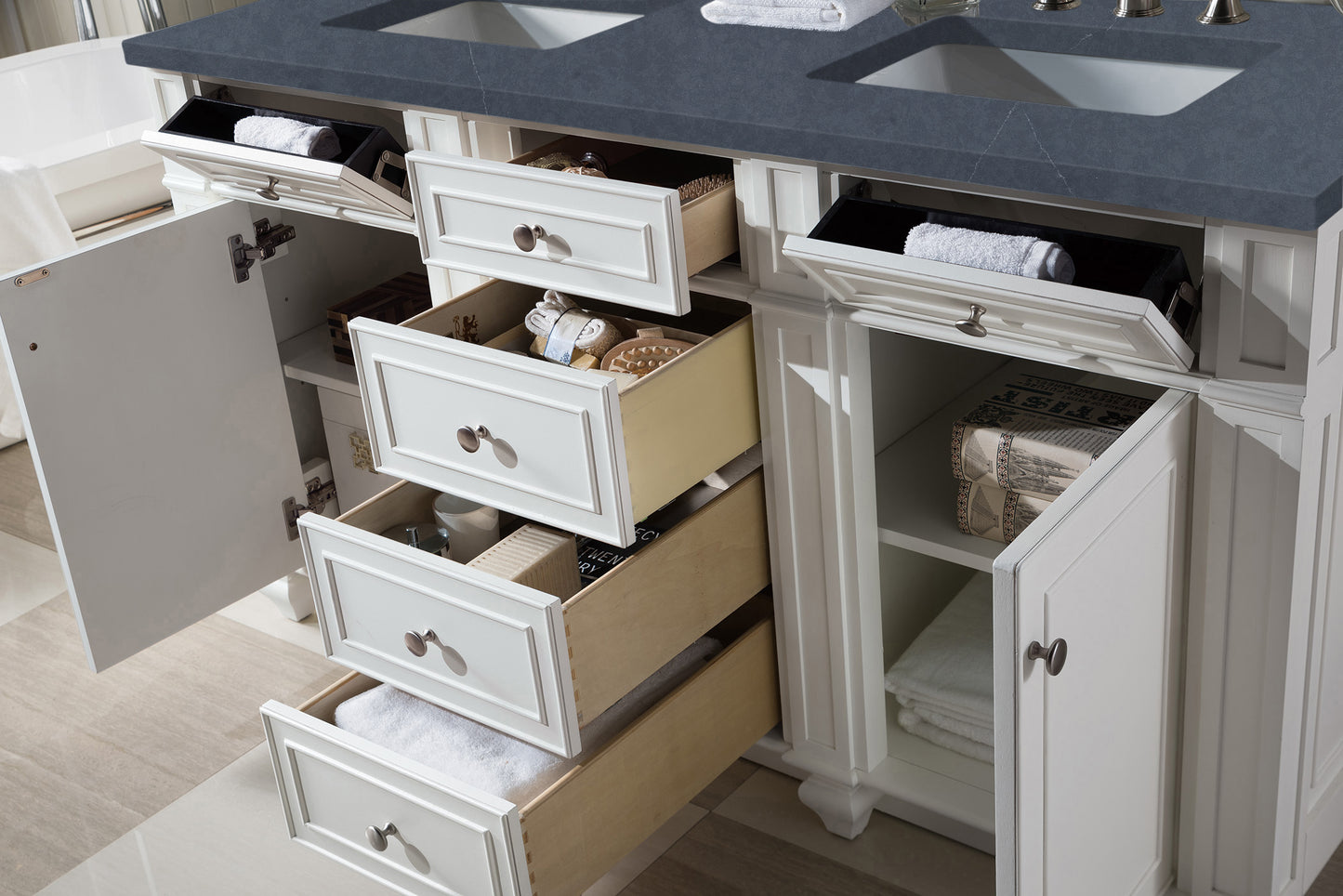 Bathroom Vanities Outlet Atlanta Renovate for LessBristol 60" Double Vanity, Bright White, w/ 3 CM Charcoal Soapstone Quartz Top