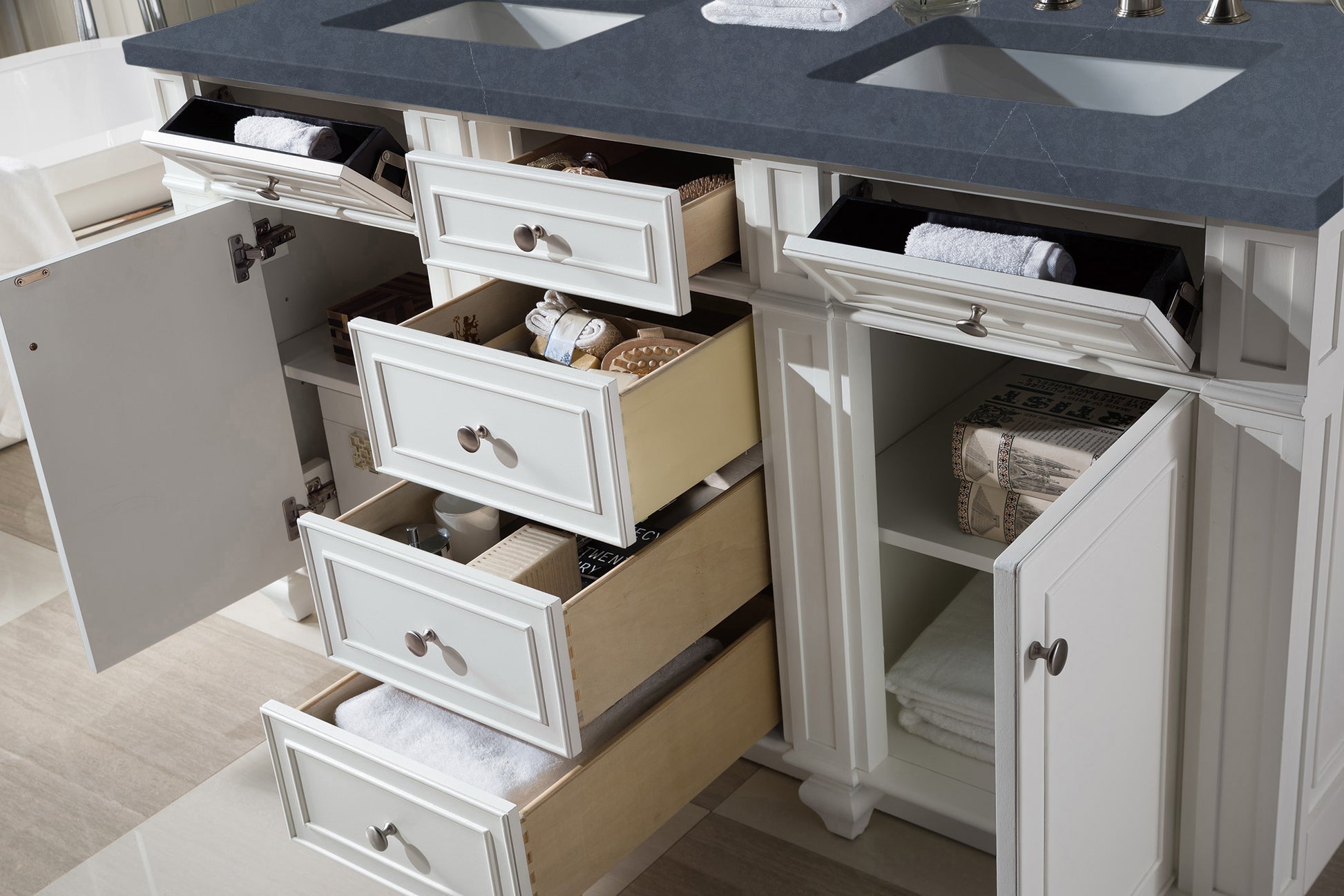 Bathroom Vanities Outlet Atlanta Renovate for LessBristol 60" Double Vanity, Bright White, w/ 3 CM Charcoal Soapstone Quartz Top