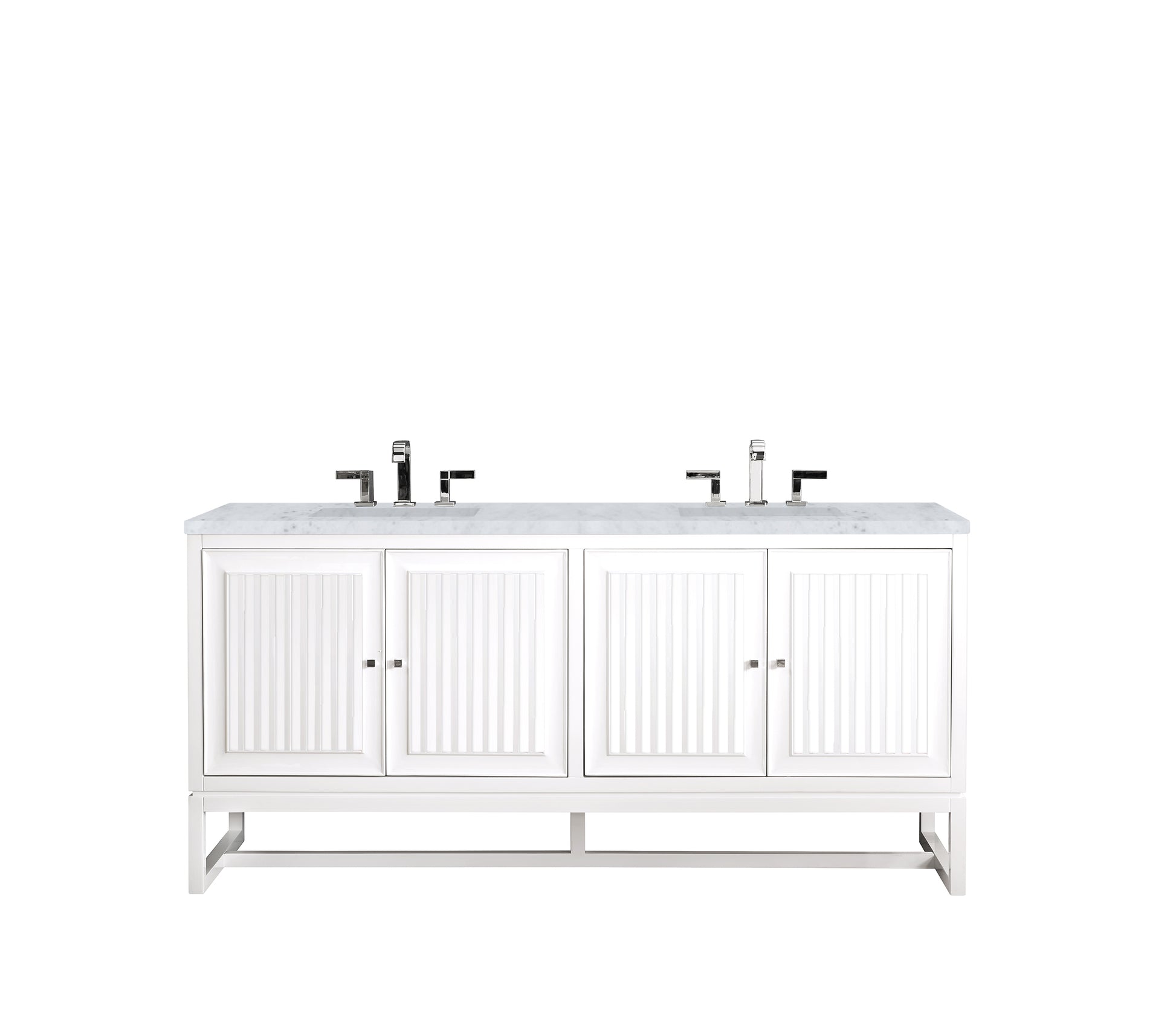 Athens 72" Double Vanity Cabinet, Glossy White, w/ 3 CM Carrara White Top James Martin Vanities