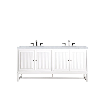 Athens 72" Double Vanity Cabinet, Glossy White, w/ 3 CM Carrara White Top James Martin Vanities