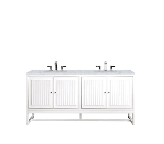 Athens 72" Double Vanity Cabinet, Glossy White, w/ 3 CM Carrara White Top James Martin Vanities