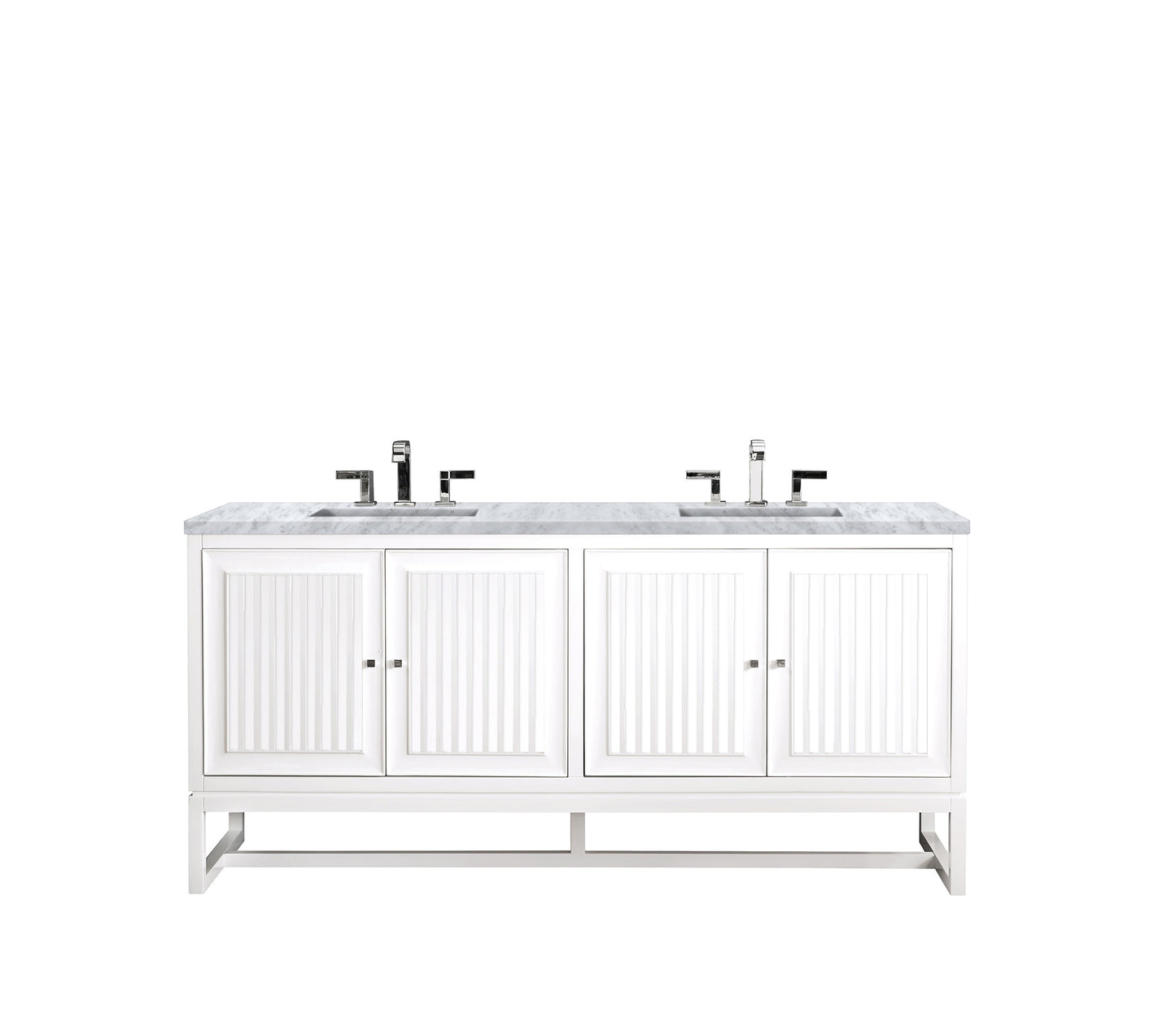 Athens 72" Double Vanity Cabinet, Glossy White, w/ 3 CM Carrara White Top James Martin Vanities