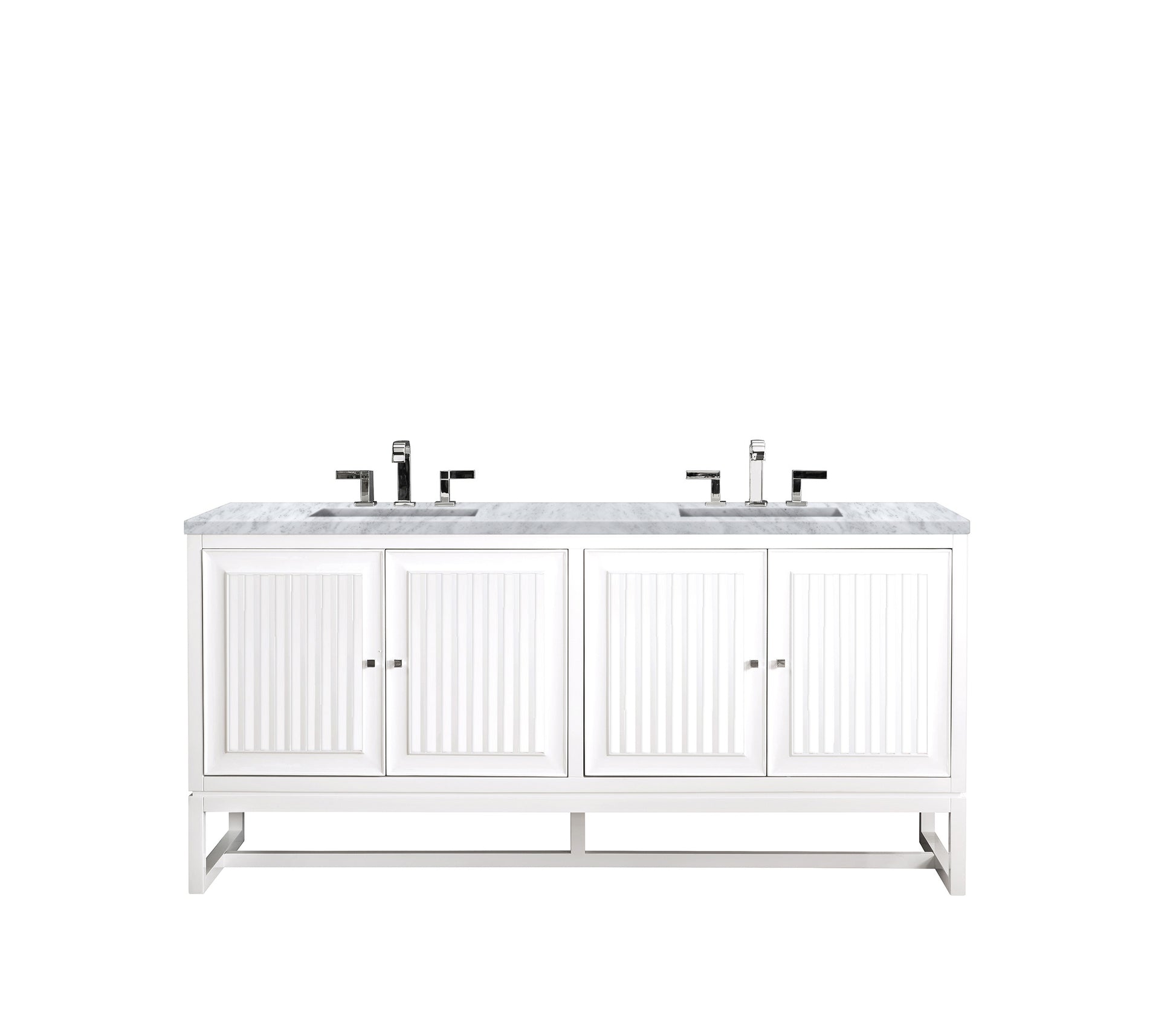 Athens 72" Double Vanity Cabinet, Glossy White, w/ 3 CM Carrara White Top James Martin Vanities