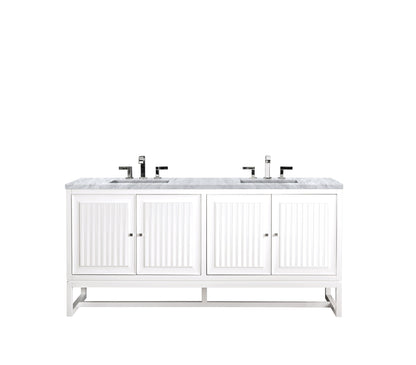Athens 72" Double Vanity Cabinet, Glossy White, w/ 3 CM Carrara White Top James Martin Vanities