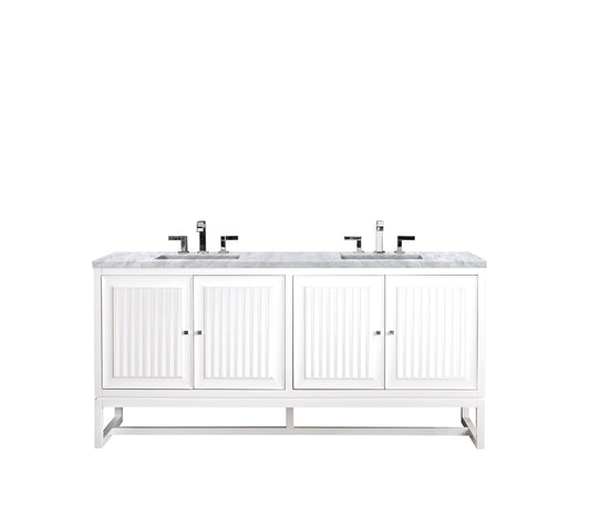 Athens 72" Double Vanity Cabinet, Glossy White, w/ 3 CM Carrara White Top James Martin Vanities