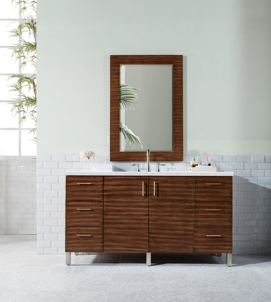 Metropolitan 60" American Walnut Single Vanity w/ 3 CM Arctic Fall Solid Surface Top James Martin Vanities