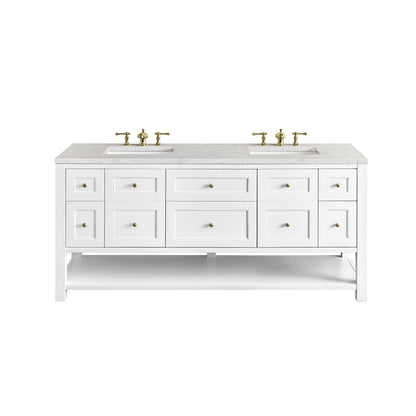 Breckenridge 72" Double Vanity, Bright White w/ 3CM Eternal Jasmine Pearl Top James Martin Vanities