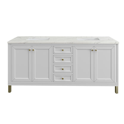 Chicago 72" Double Vanity, Glossy White w/ 3CM Ethereal Noctis Top James Martin Vanities