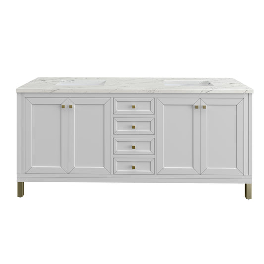 Chicago 72" Double Vanity, Glossy White w/ 3CM Ethereal Noctis Top James Martin Vanities