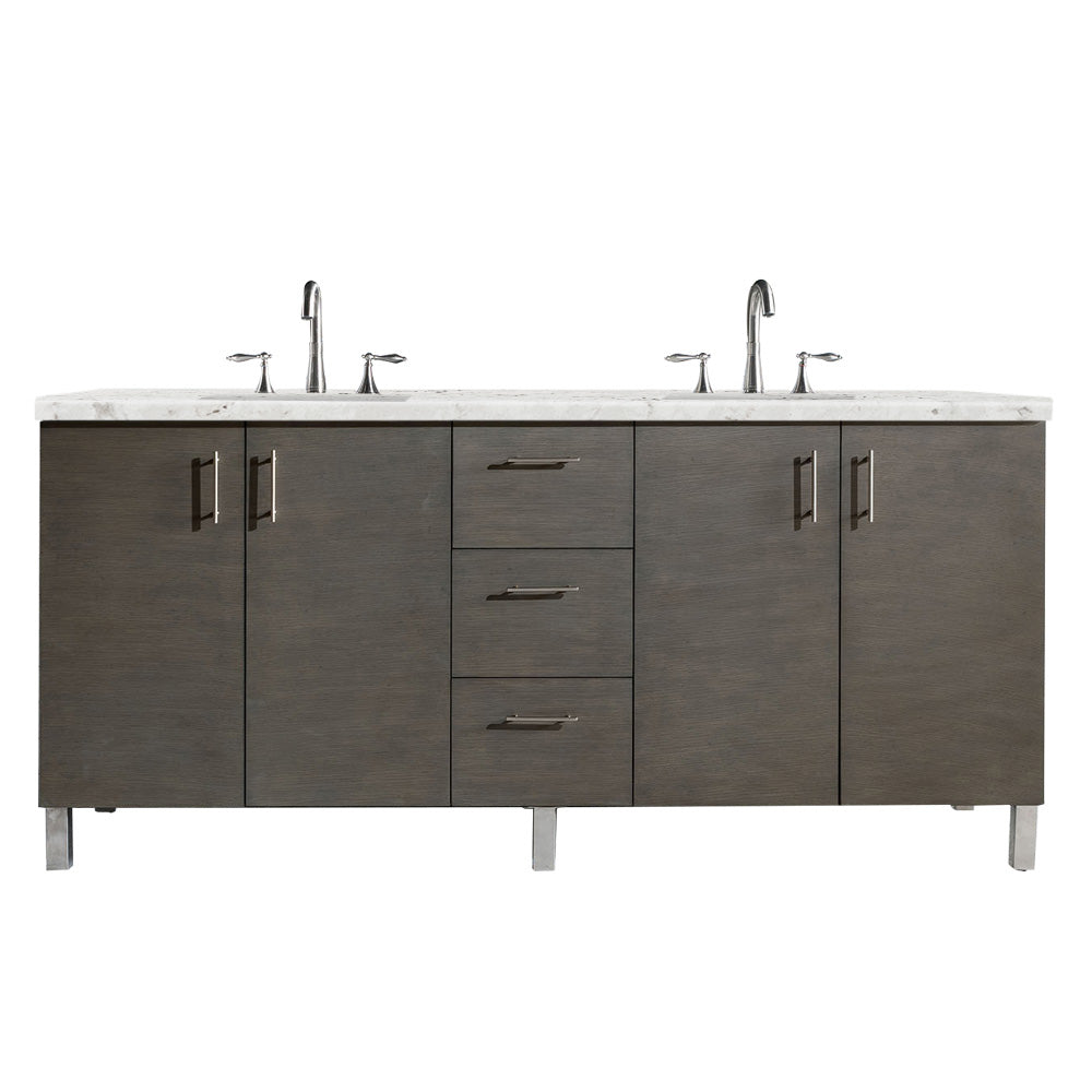 Metropolitan 72" Double Vanity, Silver Oak, w/ 3 CM Eternal Jasmine Pearl Quartz Top James Martin Vanities