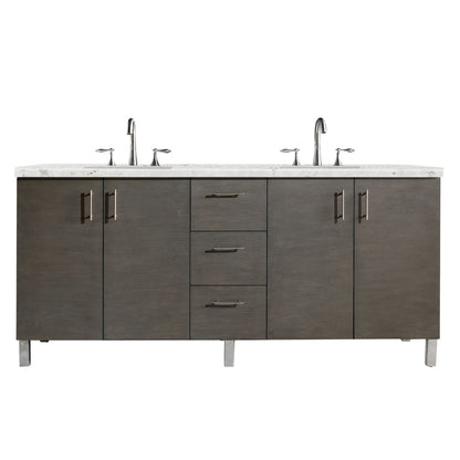 Metropolitan 72" Double Vanity, Silver Oak, w/ 3 CM Eternal Jasmine Pearl Quartz Top James Martin Vanities