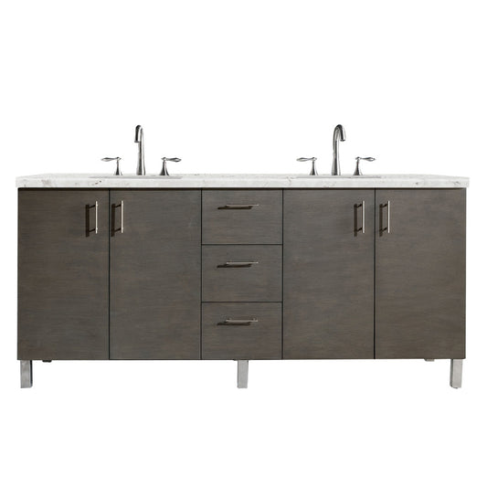 Metropolitan 72" Double Vanity, Silver Oak, w/ 3 CM Eternal Jasmine Pearl Quartz Top James Martin Vanities