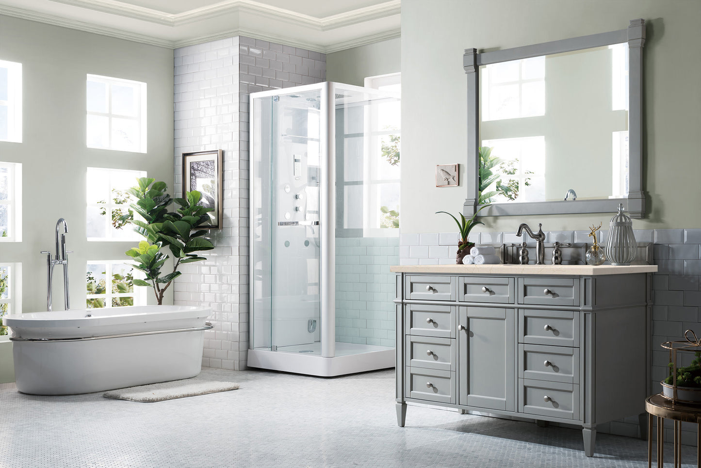 Brittany 48" Urban Gray Single Vanity w/ 3 CM Eternal Marfil Quartz Top James Martin Vanities