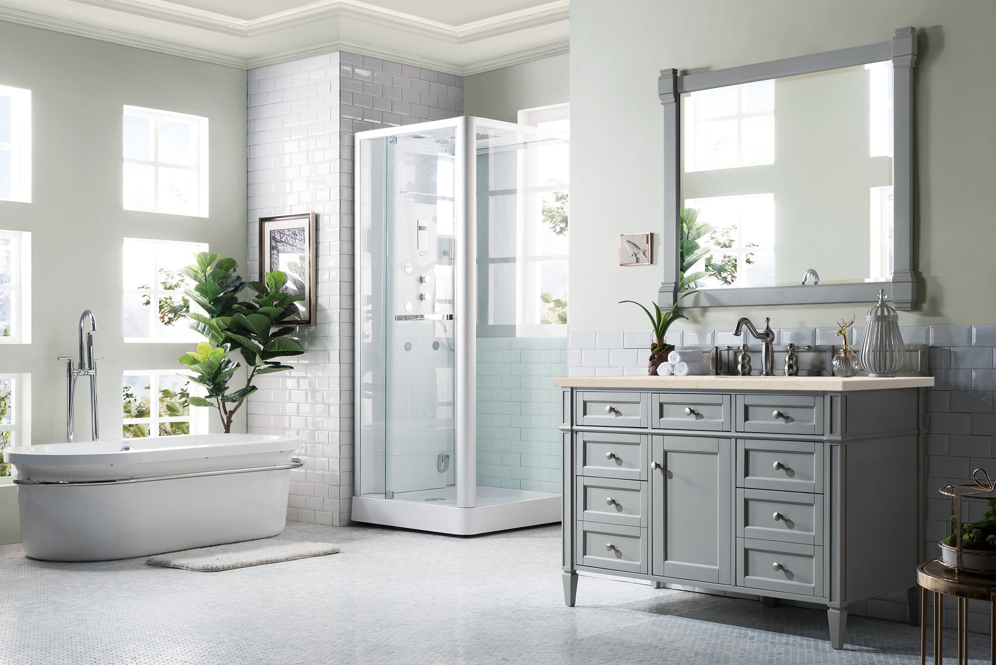 Brittany 48" Urban Gray Single Vanity w/ 3 CM Eternal Marfil Quartz Top James Martin Vanities