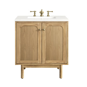 Laurent 30" Single Vanity, Light Natural Oak w/ 3CM White Zeus Top James Martin Vanities