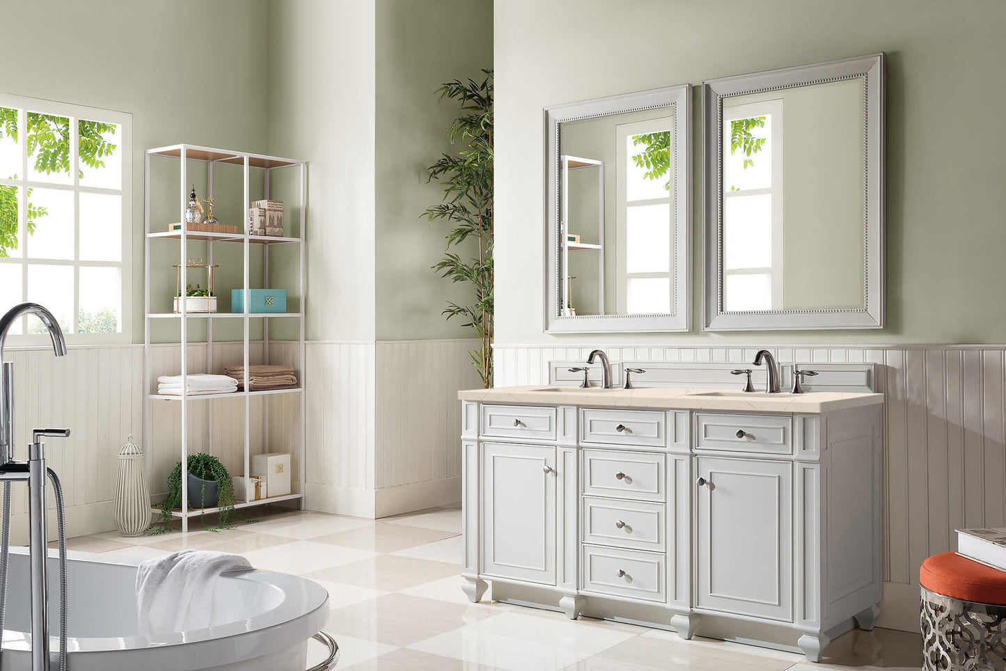 Bristol 60" Double Vanity, Bright White, w/ 3 CM Eternal Marfil Quartz Top James Martin Vanities