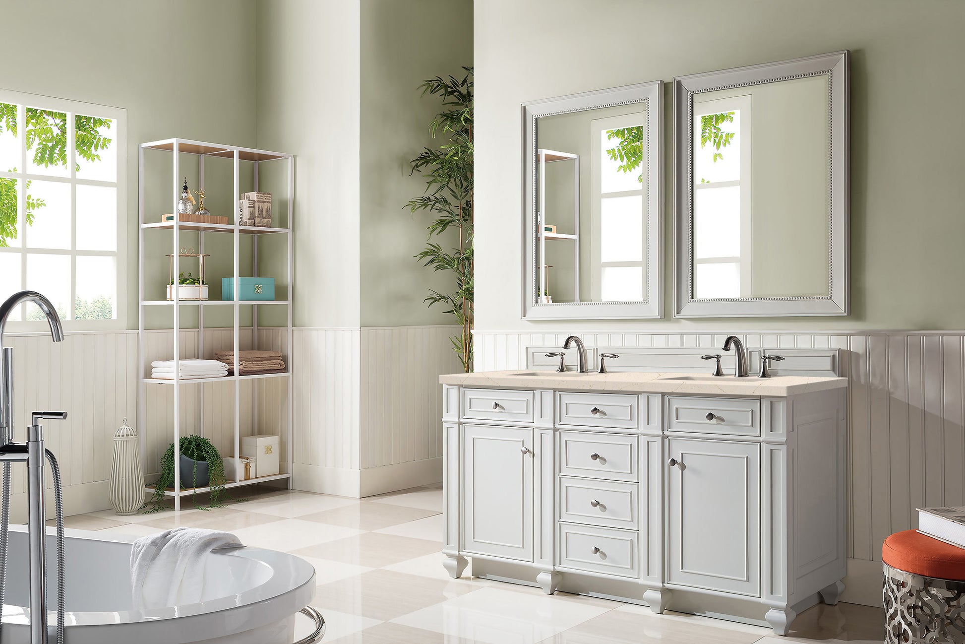 Bristol 60" Double Vanity, Bright White, w/ 3 CM Eternal Marfil Quartz Top James Martin Vanities