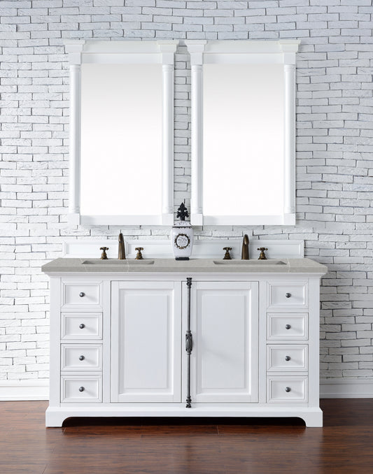 Providence 60" Double Vanity Cabinet, Bright White, w/ 3 CM Eternal Serena Quartz Top James Martin