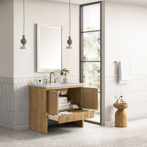 Hudson 36" Single Vanity, Light Natural Oak w/ 3CM Eternal Jasmine Pearl Top James Martin Vanities