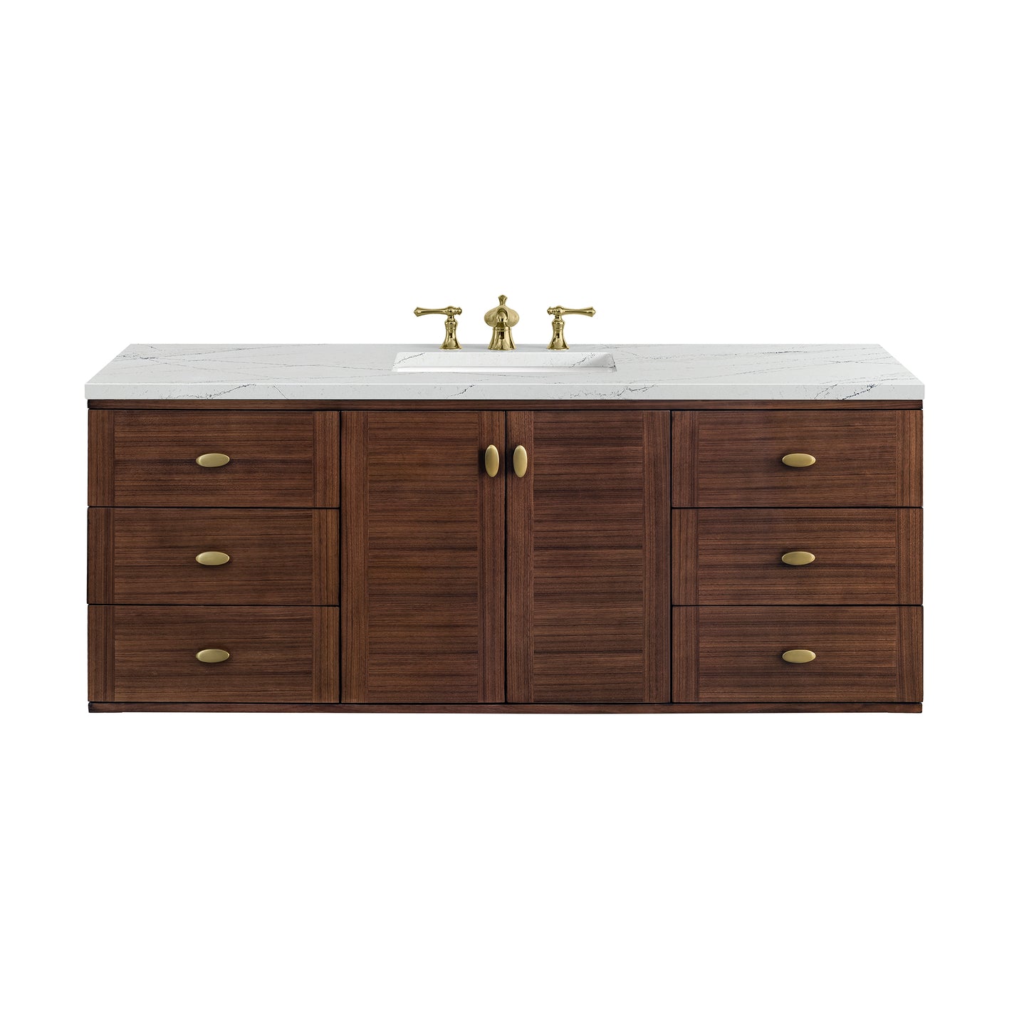 Amberly 60" Single Vanity, Mid-Century Walnut w/ 3CM Ethereal Noctis Top James Martin Vanities