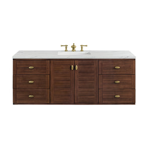 Amberly 60" Single Vanity, Mid-Century Walnut w/ 3CM Ethereal Noctis Top James Martin Vanities