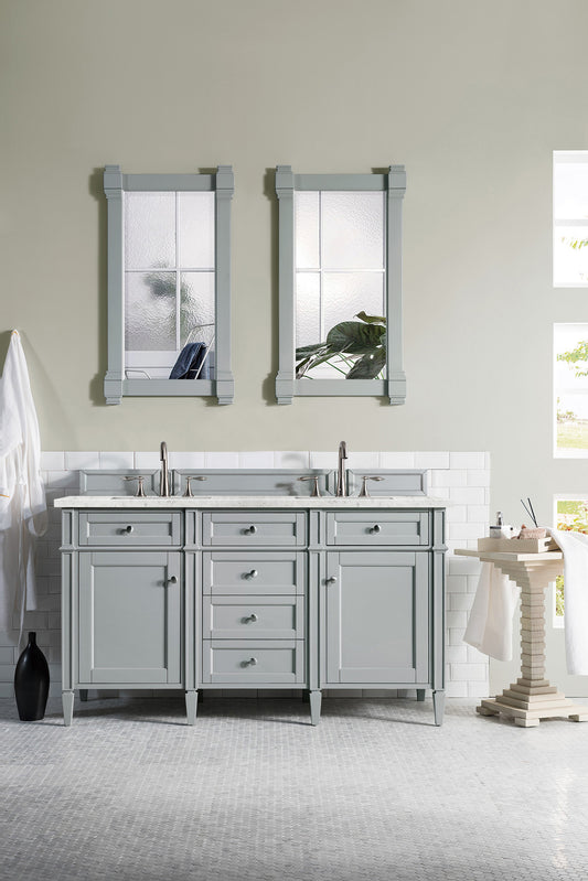 Brittany 60" Urban Gray Double Vanity w/ 3 CM Eternal Jasmine Pearl Quartz Top James Martin Vanities