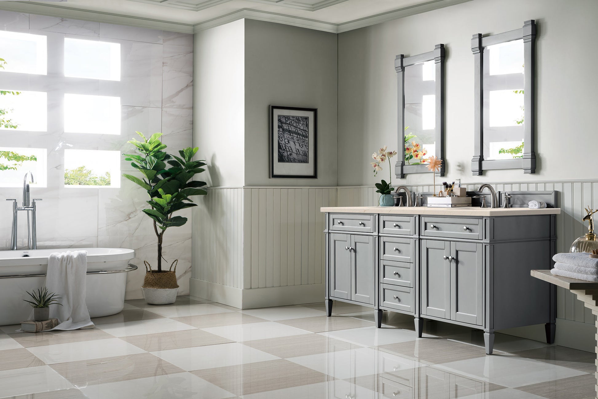 Brittany 72" Urban Gray Double Vanity w/ 3 CM Eternal Marfil Quartz Top James Martin Vanities