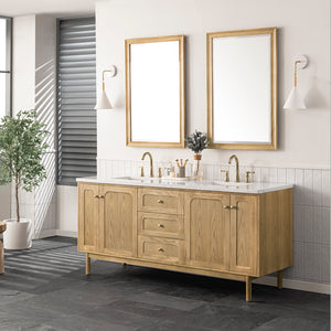 Laurent 72" Double Vanity, Light Natural Oak w/ 3CM Arctic Fall Top James Martin Vanities