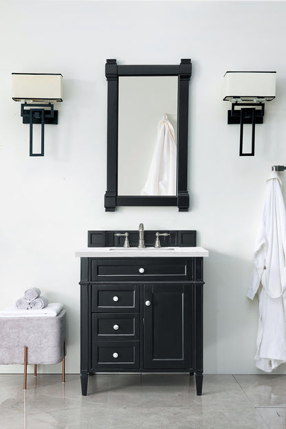 Brittany 30" Single Vanity, Black Onyx w/ 3 CM Arctic Fall Solid Surface Top James Martin Vanities